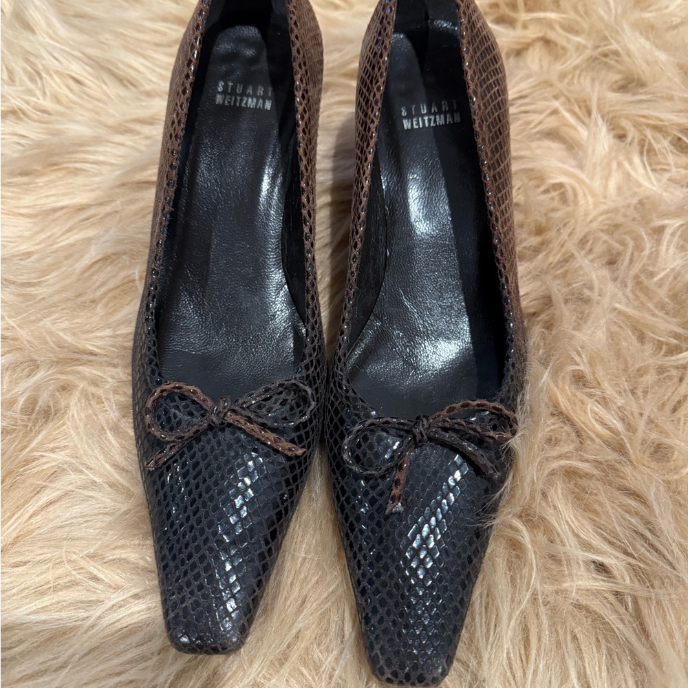 Stuart Weitzman Black and Brown Snakeskin Heels